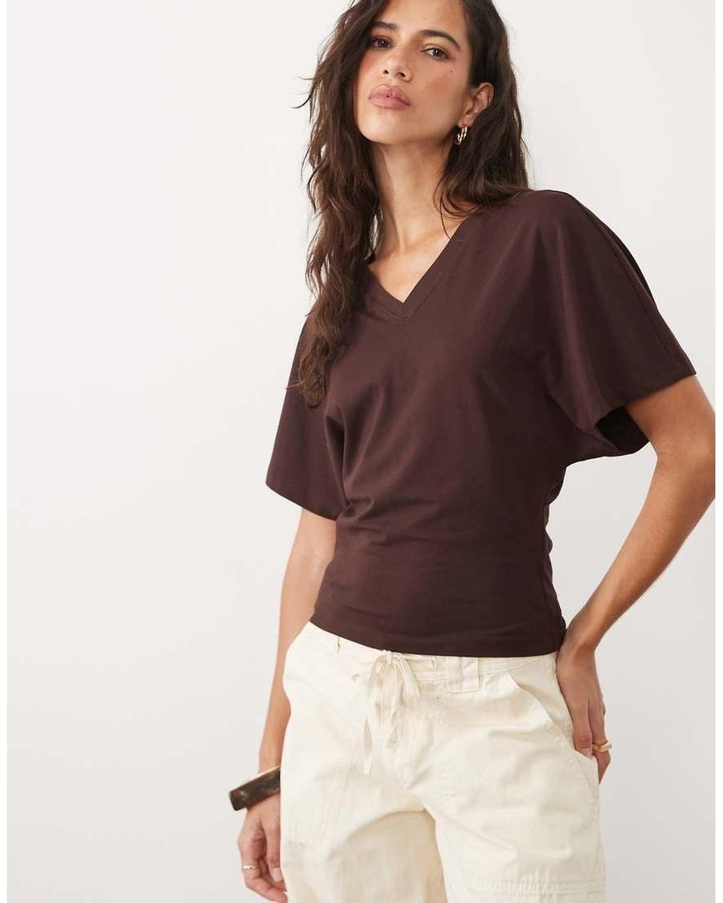 Cotton On Brown Batwing V Neck Top
