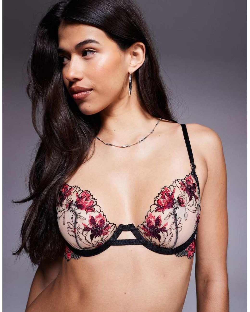 Bluebella Multicolor Calista Sheer Bra With Floral Embriodery