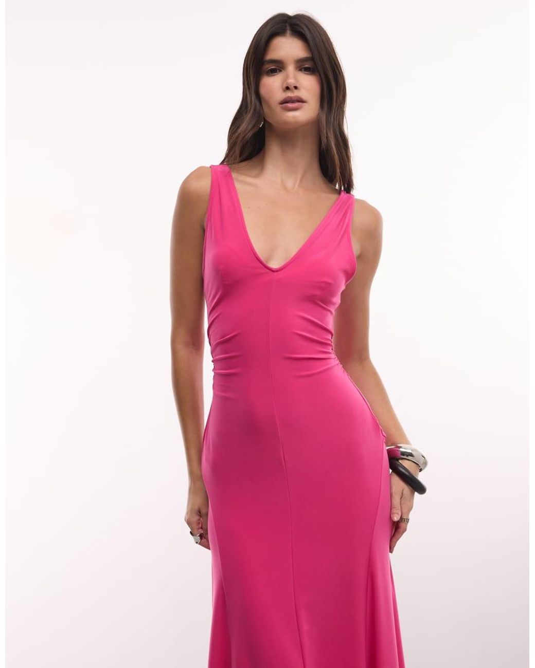 ASOS Pink V Neck Hanky Hem Midi Dress