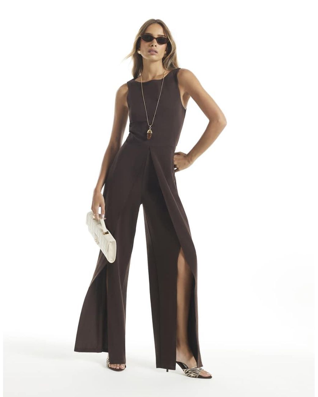 River Island White Split Leg Racer Jumpsuit