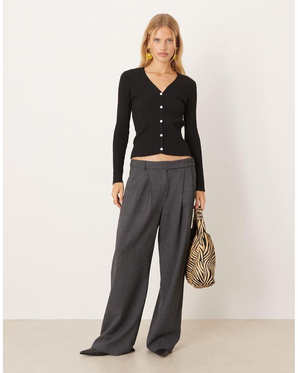 Mango Black Ribbed V Neck Cardigan