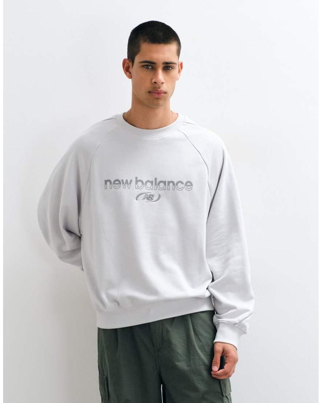 New Balance Gray Trackside French Terry Crew for men
