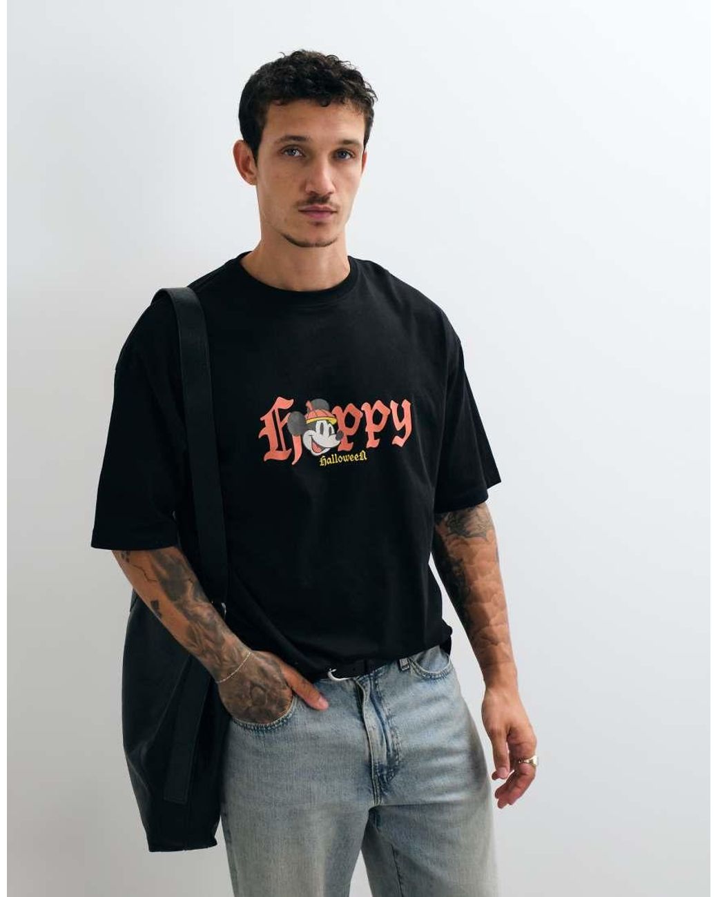 ASOS Black Disney Halloween Oversized T-shirt With Mickey And Friends for men