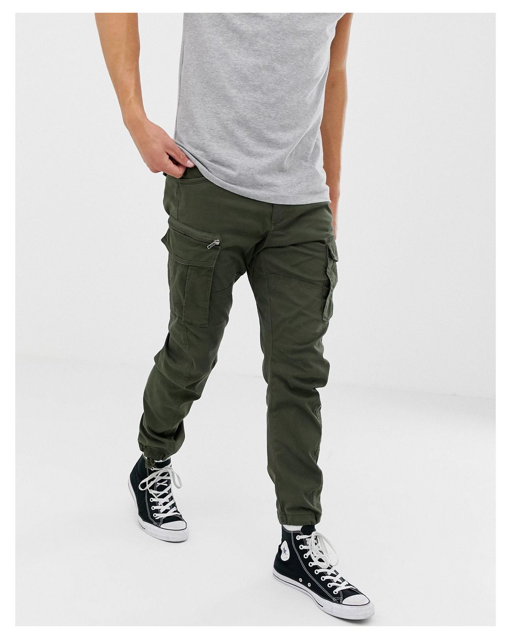 Jack & Jones Men's Slim-Fit Combat Cargo Trousers Tapered Leg Casual Smart  Pants | eBay