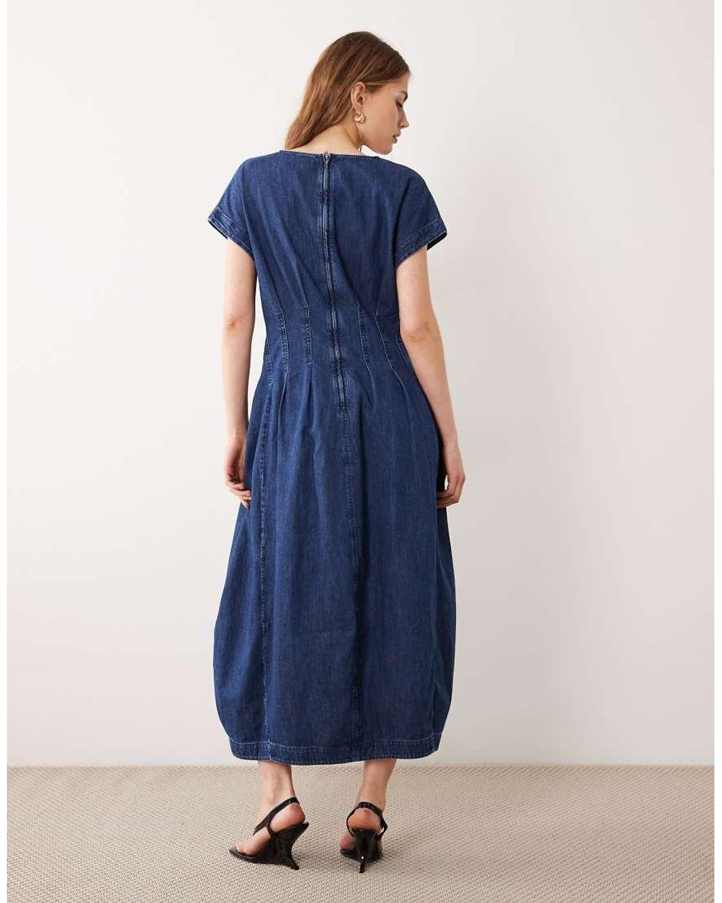 ARKET Blue Cinched Waist Denim Bubble Maxi Dress