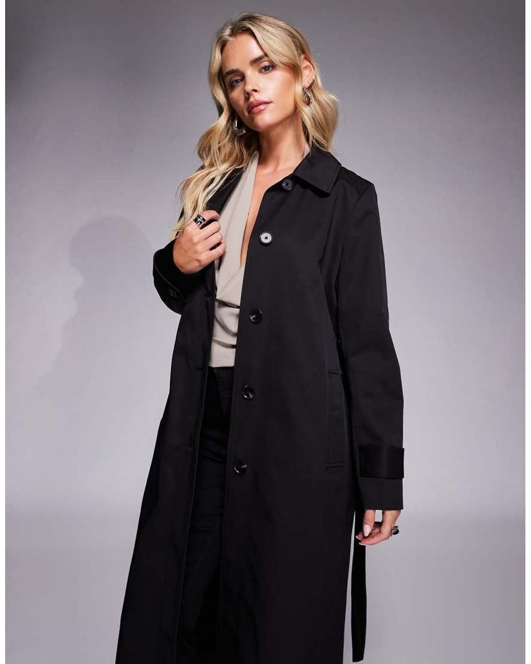 Forever New Black Belted Midi Trench Coat With Pockets