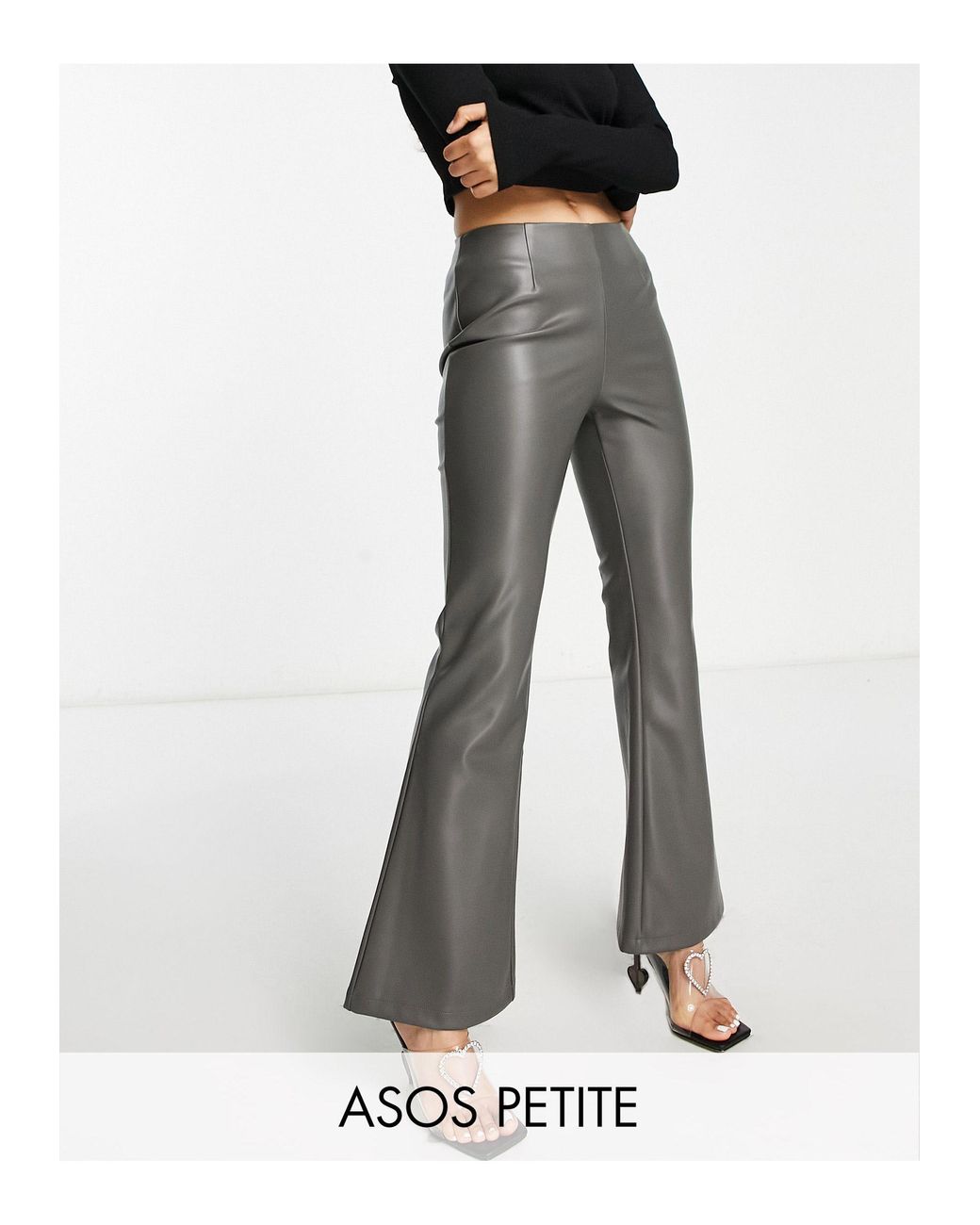 Petite - pantalon évasé en similicuir - gris ASOS en coloris Gris | Lyst