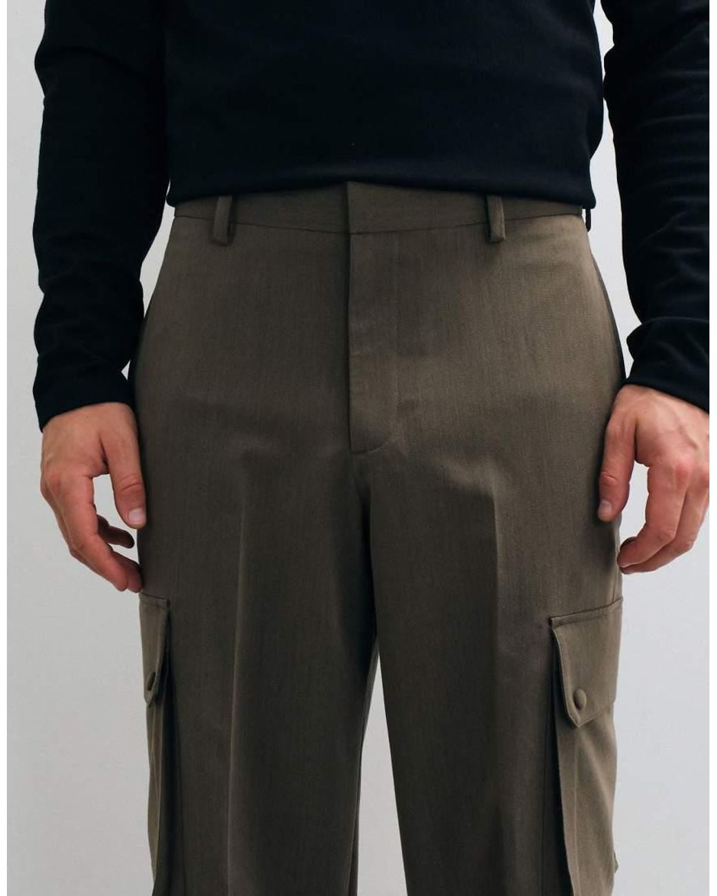 ASOS Black Tailored Stretch Wide Leg Cargo Trousers for men