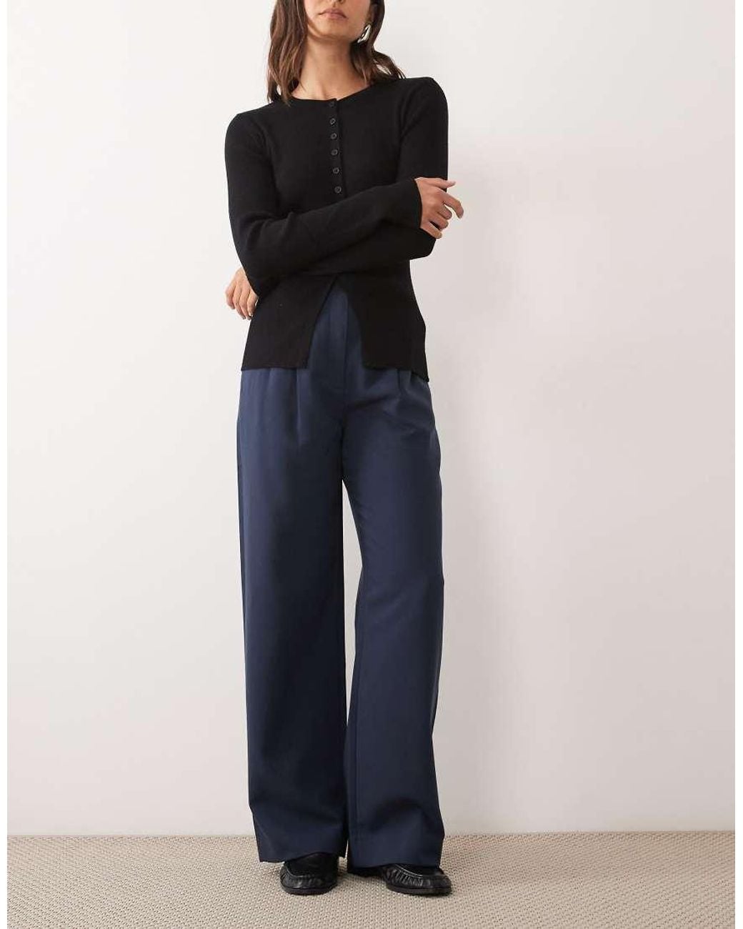 Abercrombie & Fitch Blue Sloane High Rise Wide Leg Trousers With Belt