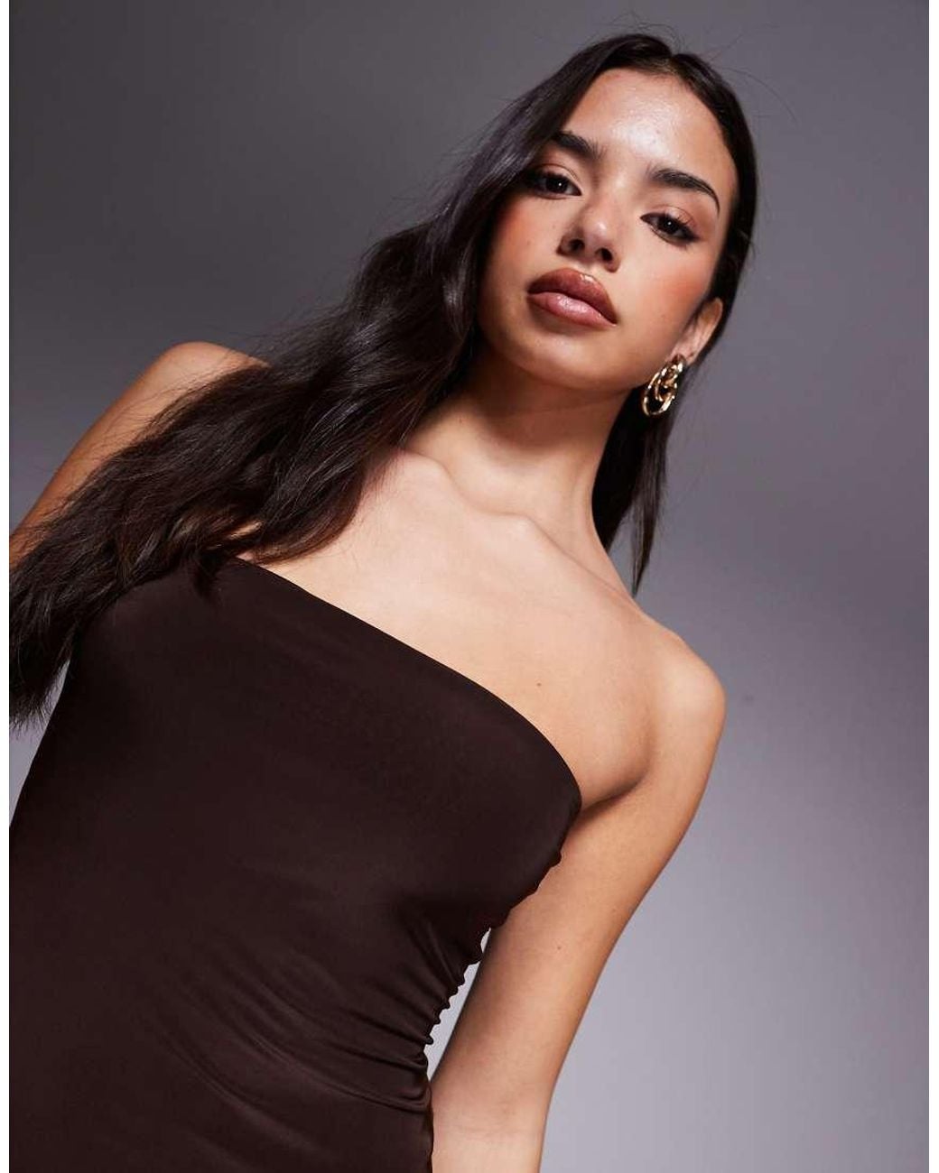 Fashionkilla Purple Exclusive Slinky Double Sculpted Bandeau Maxi Dress