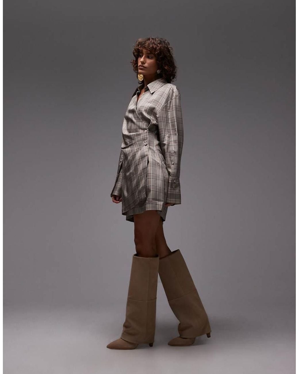 & Other Stories Gray Mini Shirt Dress With Ruche Wrap Front