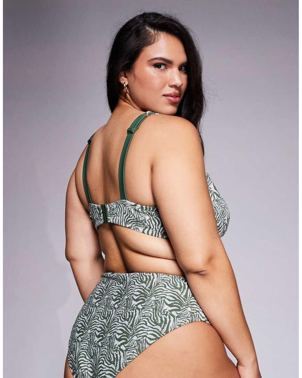 ASOS Green Asos Design Curve Jacqueline Jacquard Marina Del Rey Underwired Bikini Top