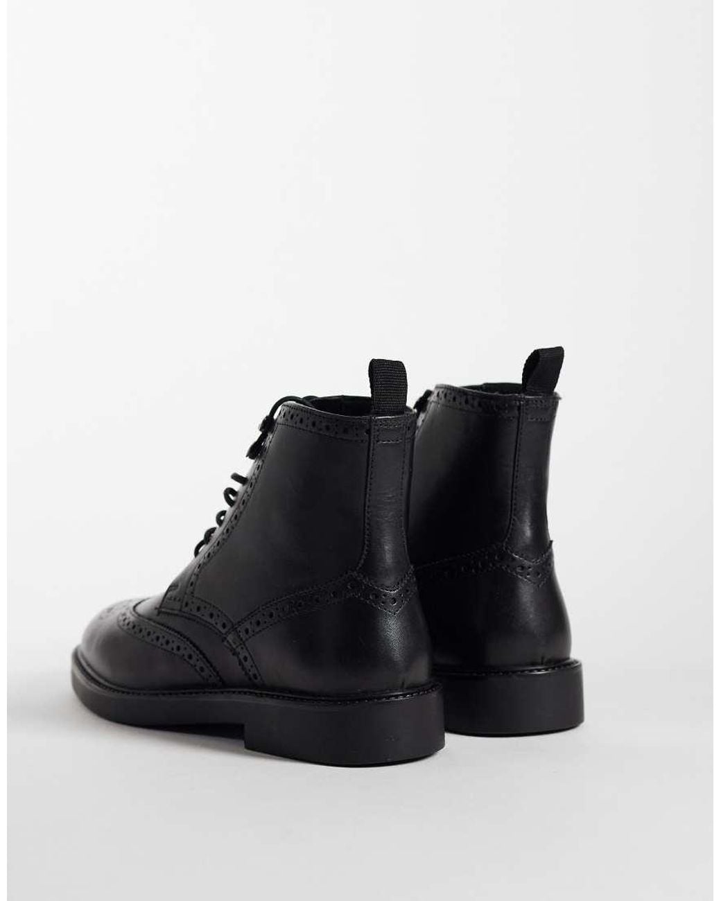 ASOS Black Lace-up Boots With Brogue Detail for men