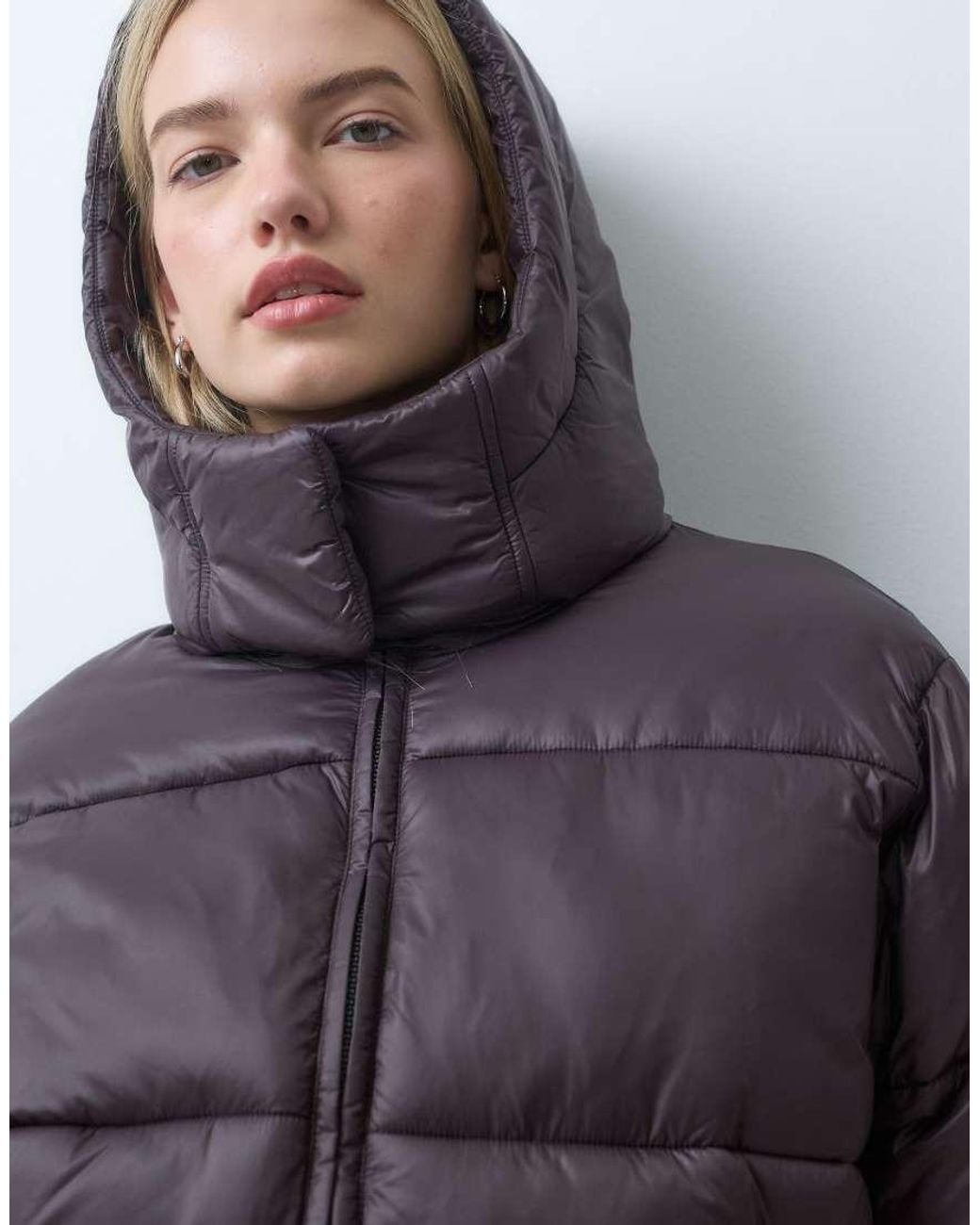 ASOS Gray Mercerized Short Hooded Padded Jacket