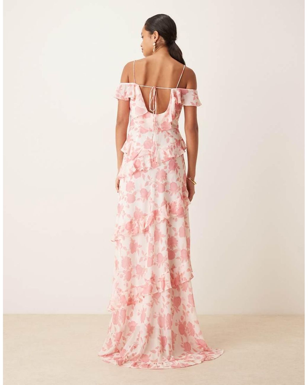True Decadence Pink Cold Shoulder Asymmetric Ruffle Hi-Low Dress