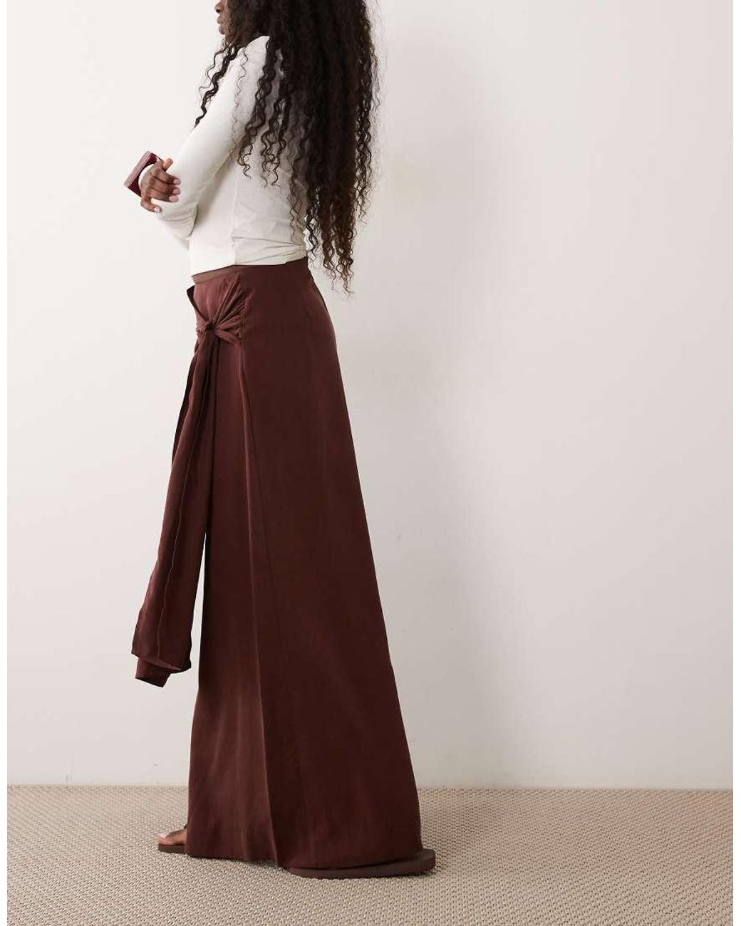 ASOS Brown Scarf Detail Wide Leg Pants