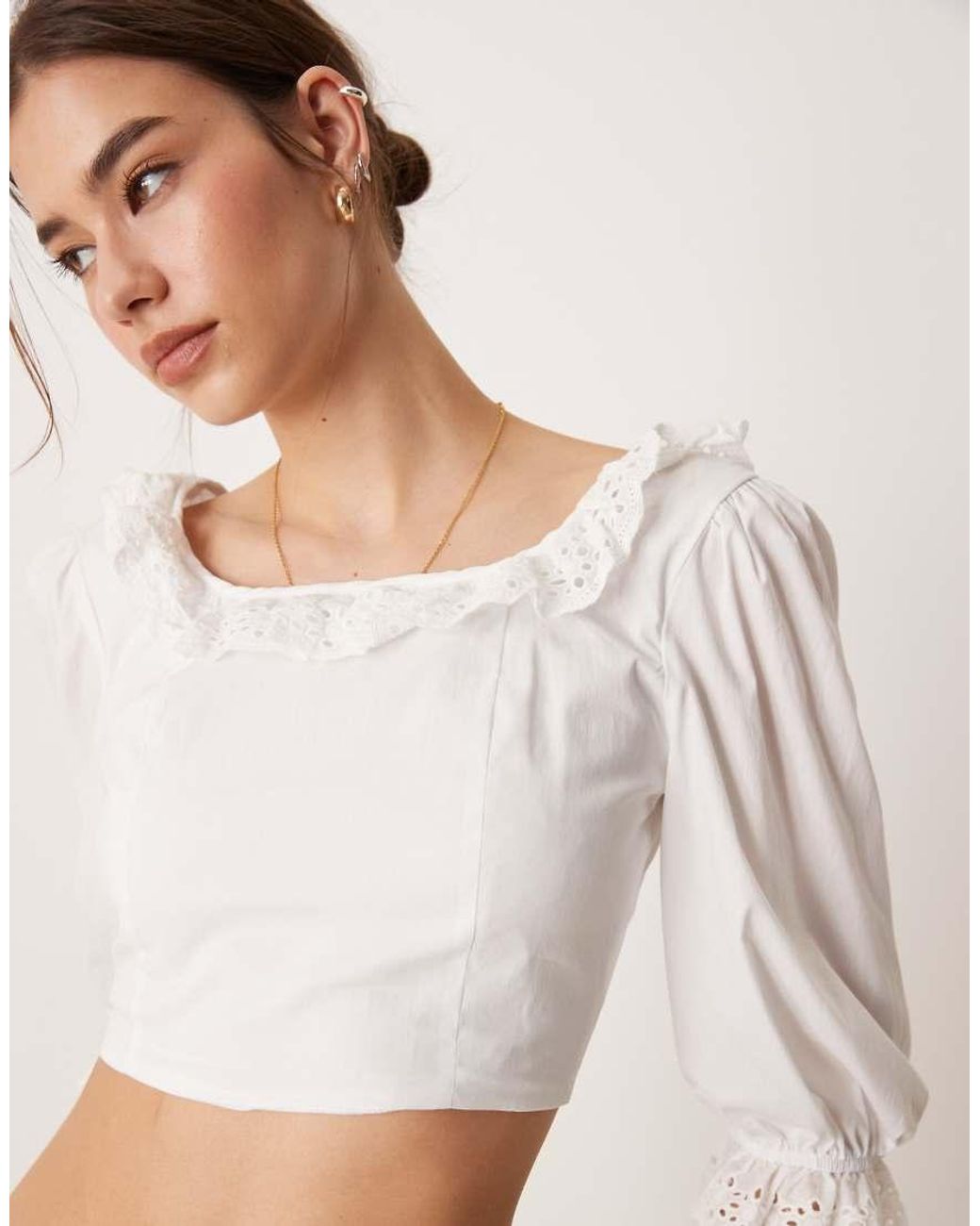 Glamorous Blue Ruffle Neckline Crop Top