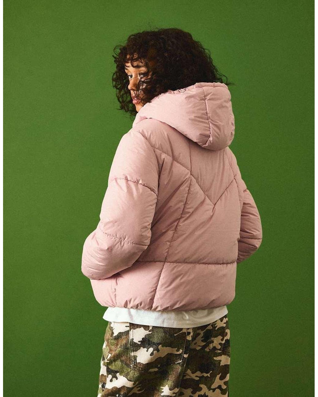 Bershka Green Hooded Puffer Jacket