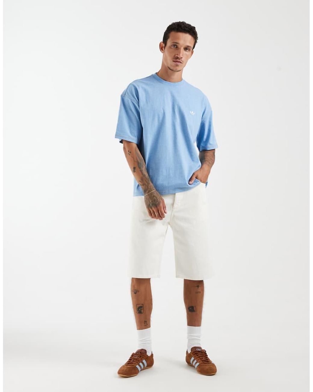 Adidas Originals Blue Trefoil Essentials Melange Loose Cropped Tee for men