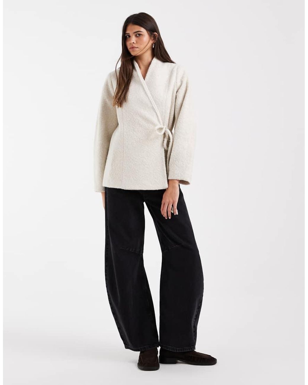 Vero Moda Natural Textured Wool-touch Tie-side Jacket