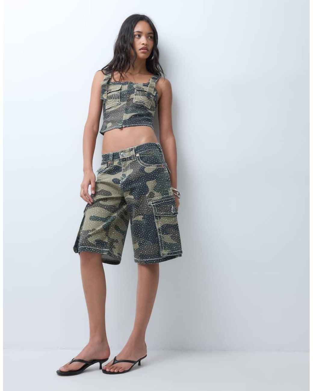 True Religion Gray Camo Corset Style Top Co-ord