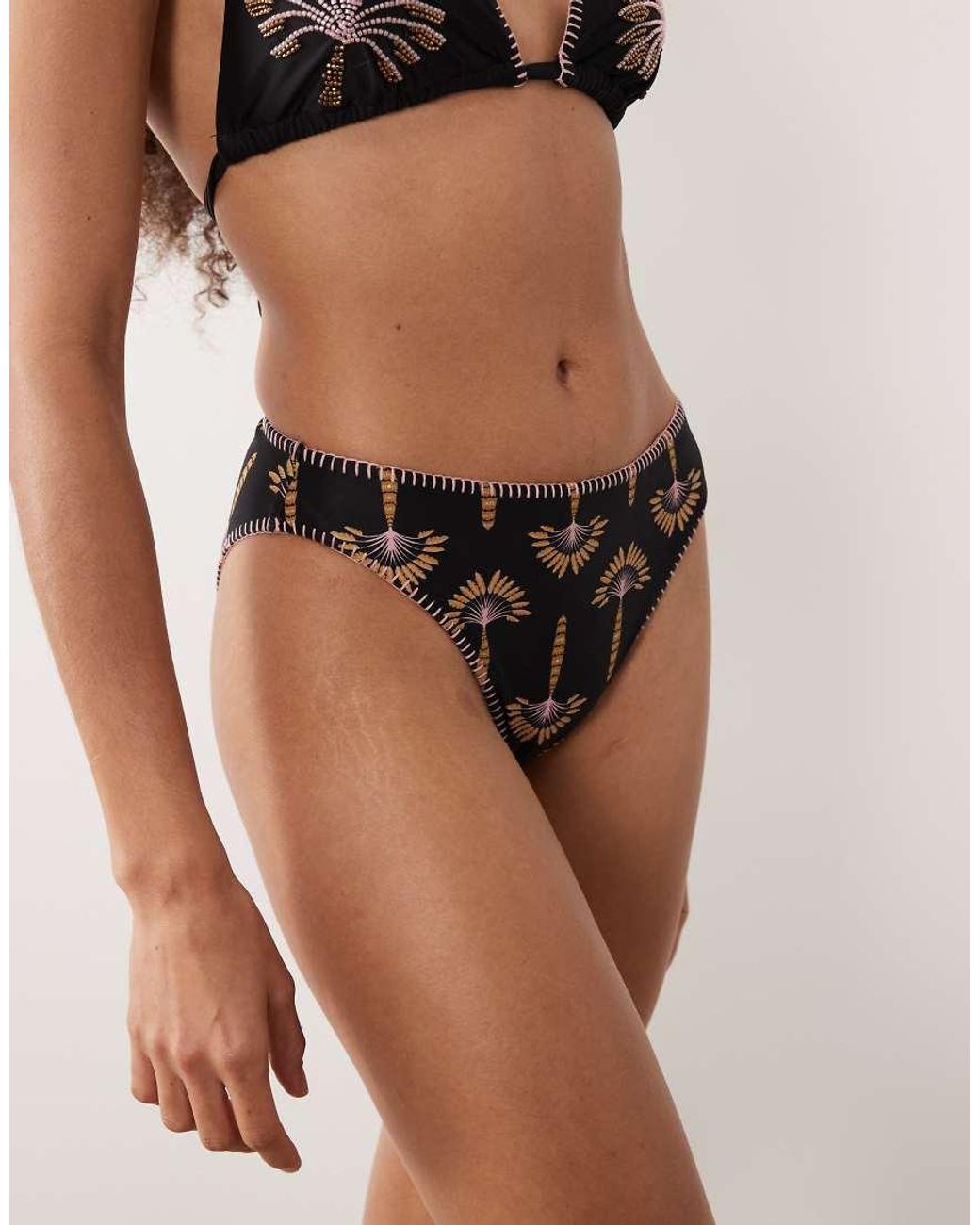 Never Fully Dressed Multicolor Embroidered High Leg Bikini Bottoms