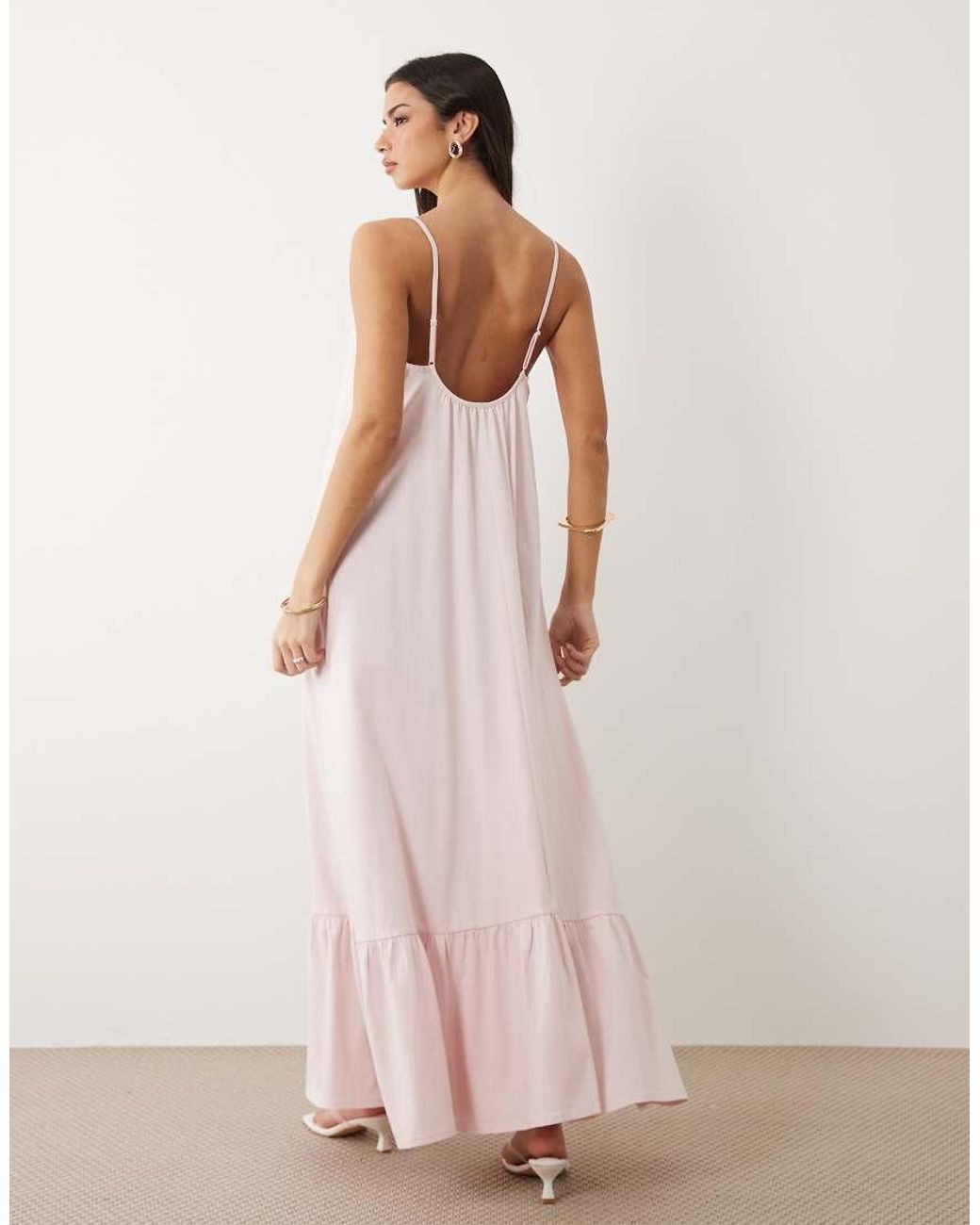 Gina Tricot Pink Pure Cotton Flowy Strappy Maxi Dress