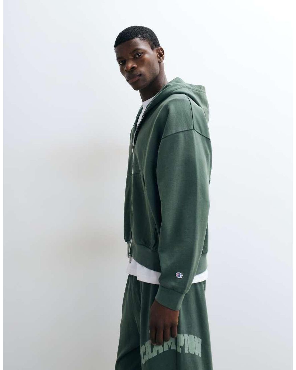 Champion Green Future Memories Oversized Full Zip Hoodie for men