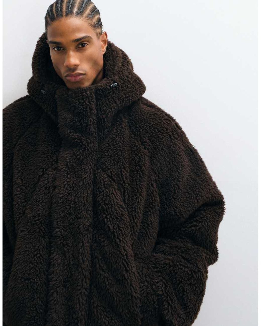 ASOS Black Oversized Faux Fur Hooded Jacket for men