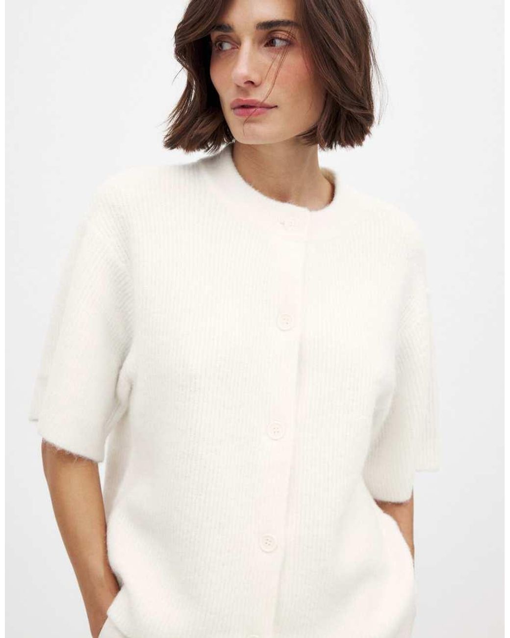 NA-KD White Knitted Short Sleeve Cardigan