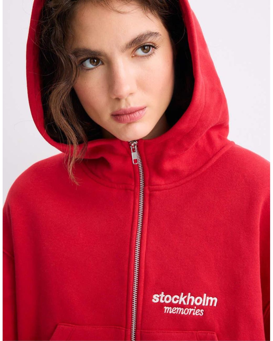 Stradivarius Red Zip-Up Hoodie