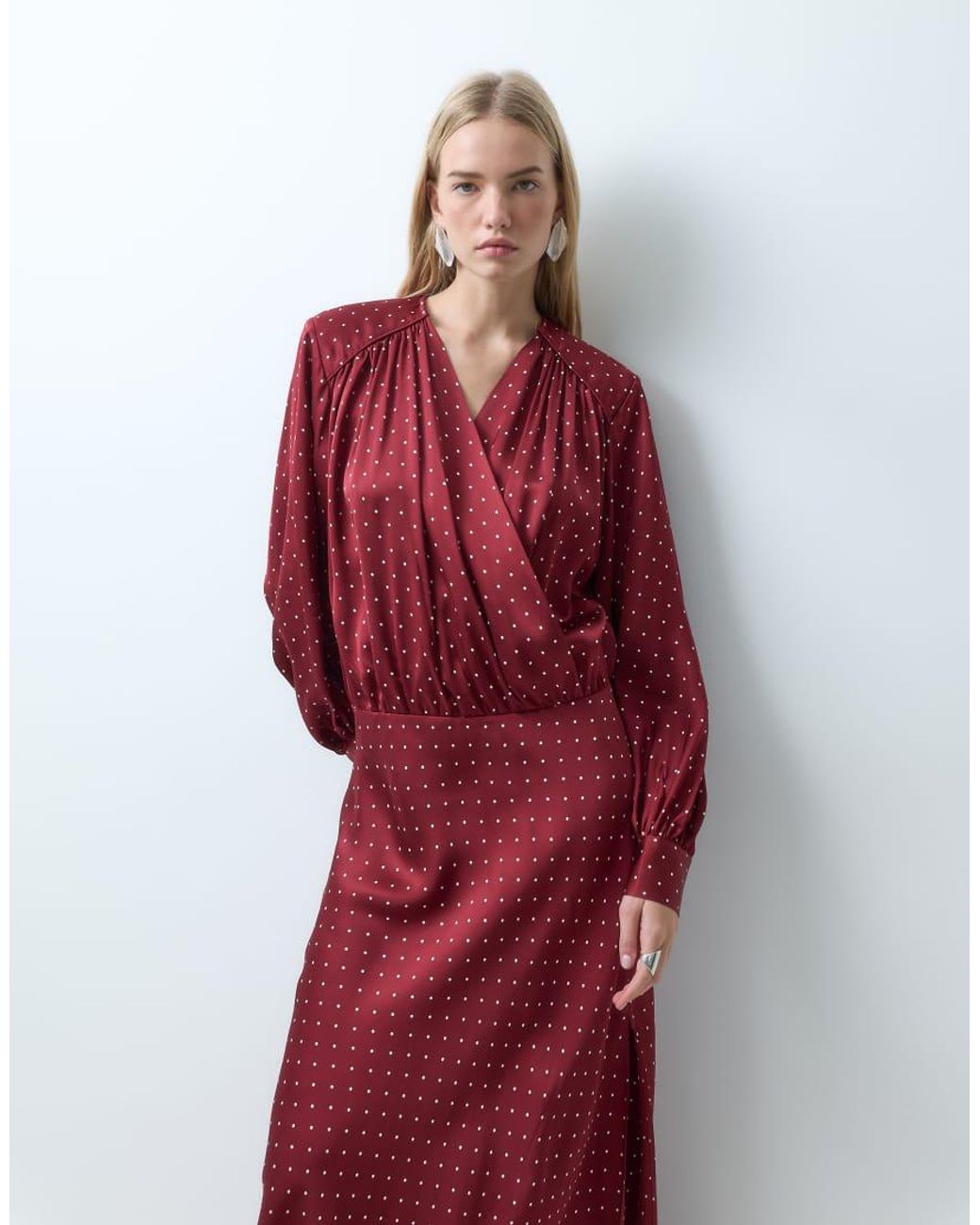 & Other Stories Red Long Sleeve Satin Wrap Dress