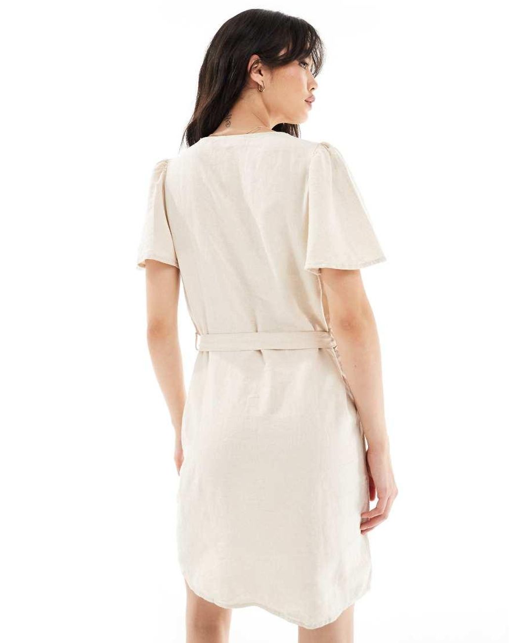 Jdy Natural Linen Mix Tie Detail Dress