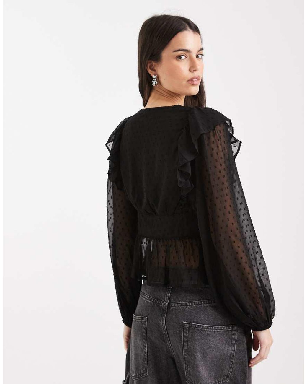 Wednesday's Girl Black Wednesdays Girl Chiffon Dobby Long Sleeve Top