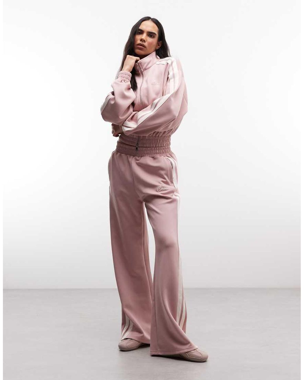 CERNUCCI Pink Funnel Neck Cropped Double-zip Jacket With Sleeve Taping