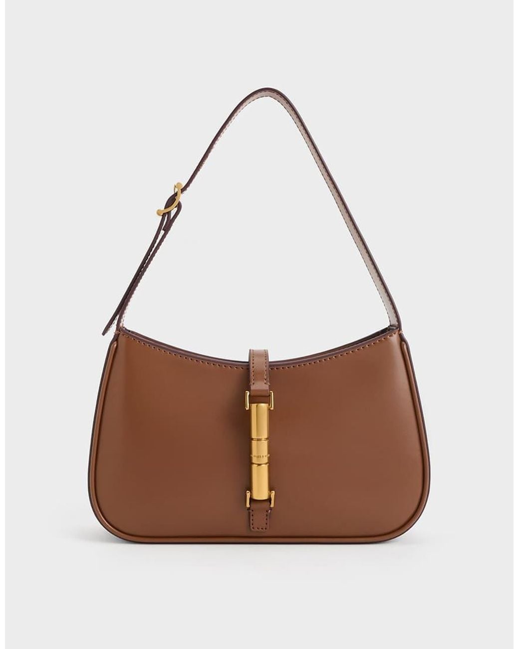 Charles & Keith Brown Cesia Metallic Accent Shoulder Bag