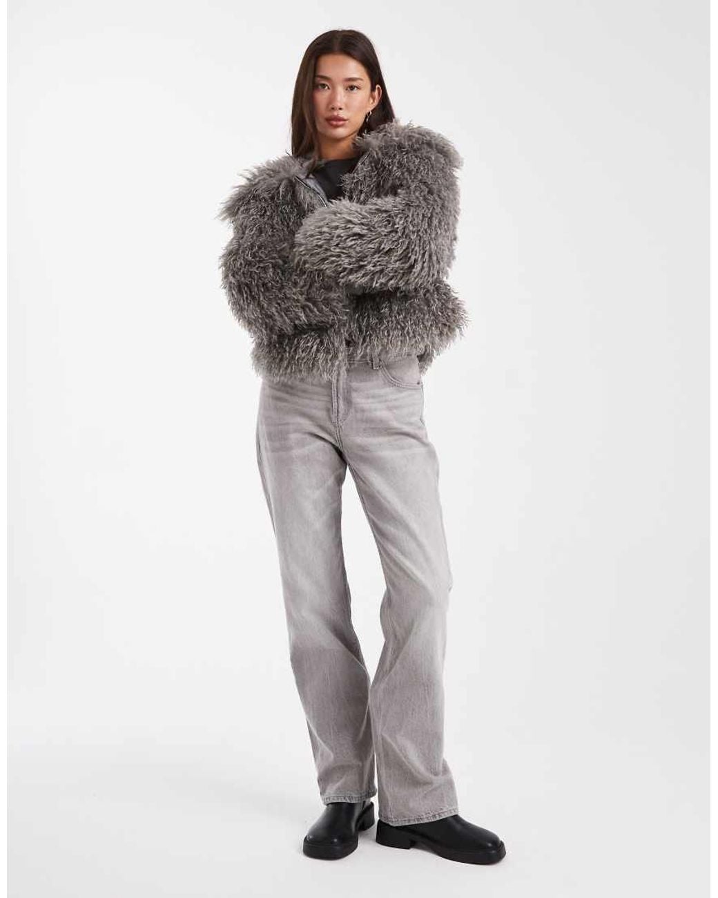 Daisy Street Brown Faux Fur Cocoon Coat With Ribbed Cuff Detailing
