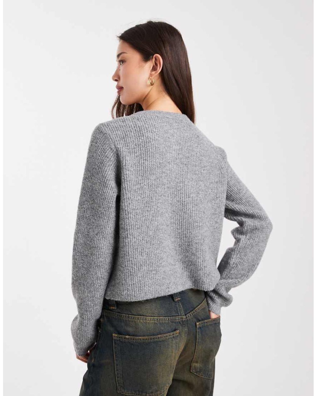 Pieces Gray Soft Knit Long Sleeve Cardigan
