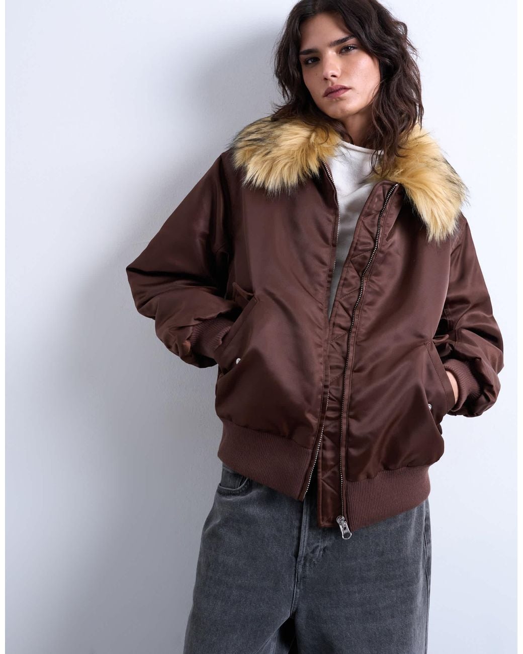 TOPSHOP Brown – nylon-bomberjacke