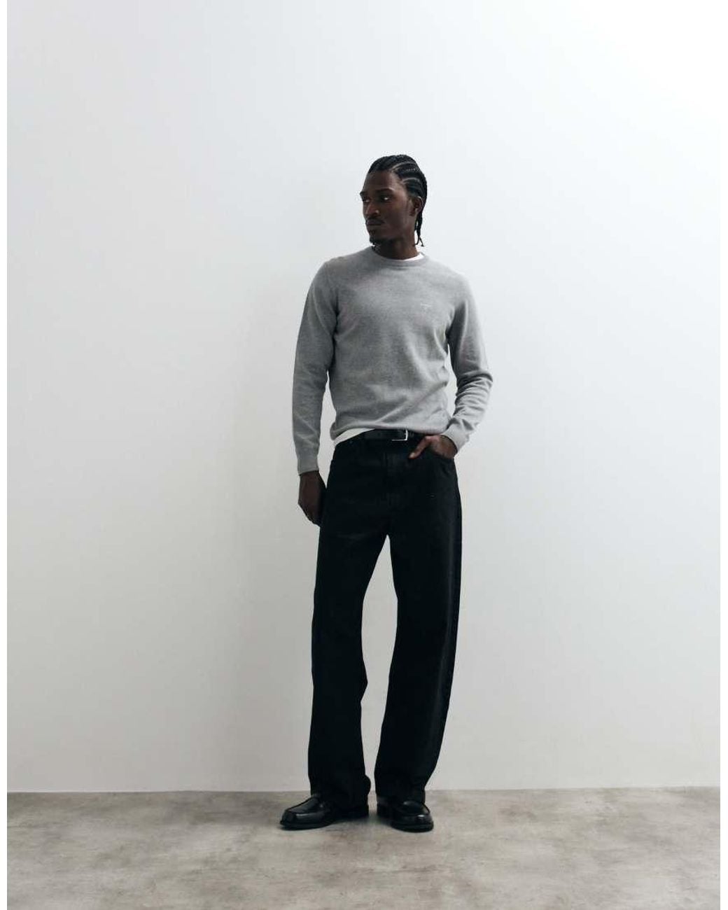 Barbour Gray Pima Cotton Crewneck Knitted Logo Jumper for men