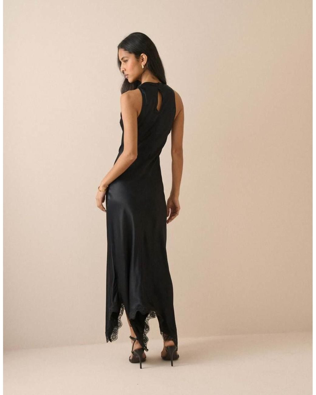 Nobody's Child Natural Asymmetrical Hem Satin Marta Maxi Dress