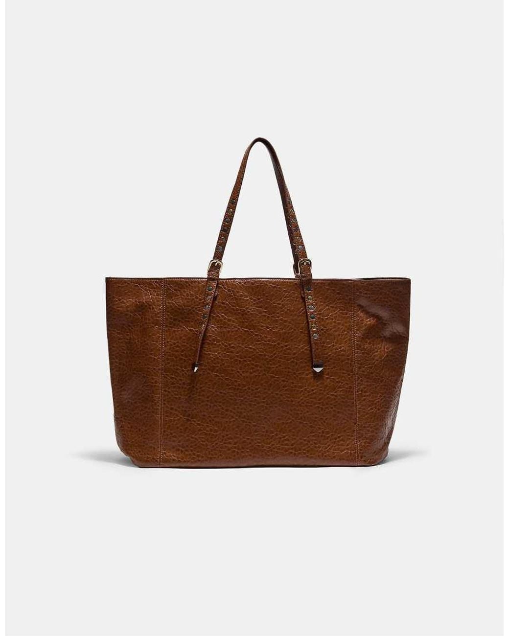 Stradivarius Brown Studded Shopper Bag With Handles