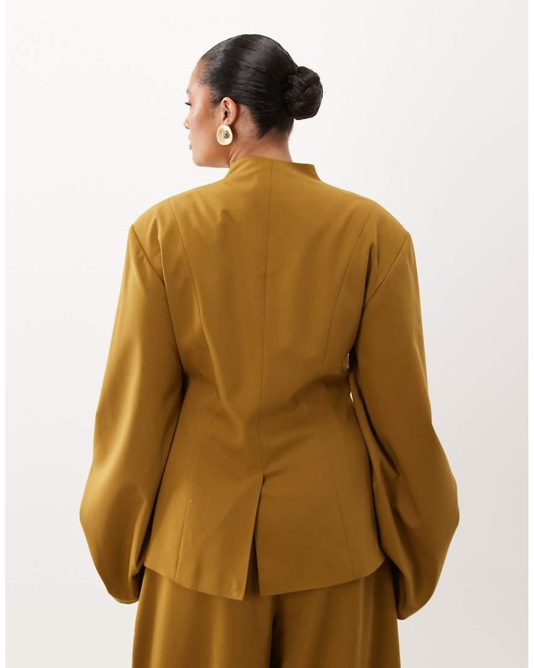 ASOS Brown Curve Blazer With Pleated Sleeve Detail
