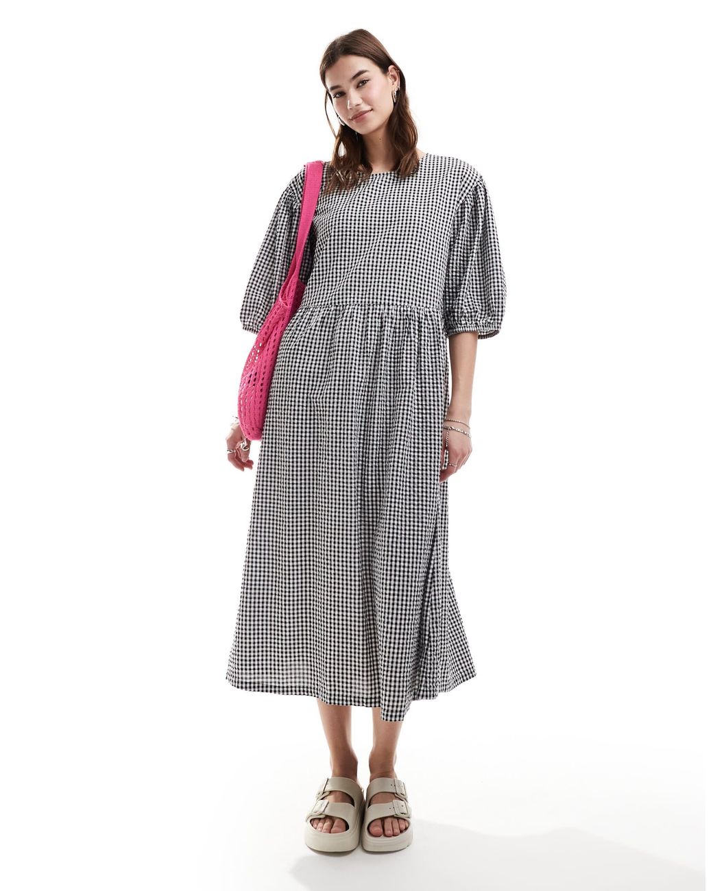 monki seersucker smock midi dress Monki seersucker smock midi dress in multi colour stripe  On Sale Now with  Up to 60% Off
