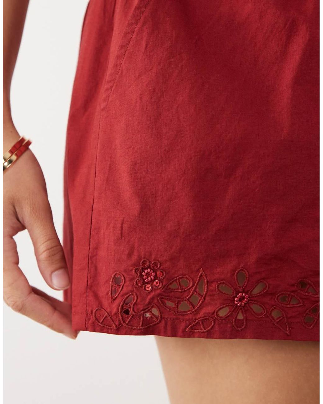 Miss Selfridge Red Cutwork Mini Shorts Co-Ord