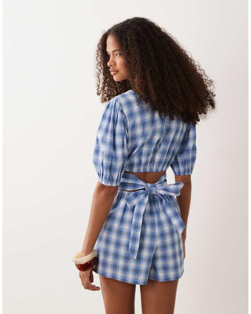 Wednesday's Girl Blue Wednesdays Girl Shirred Waist Tie Back Playsuit