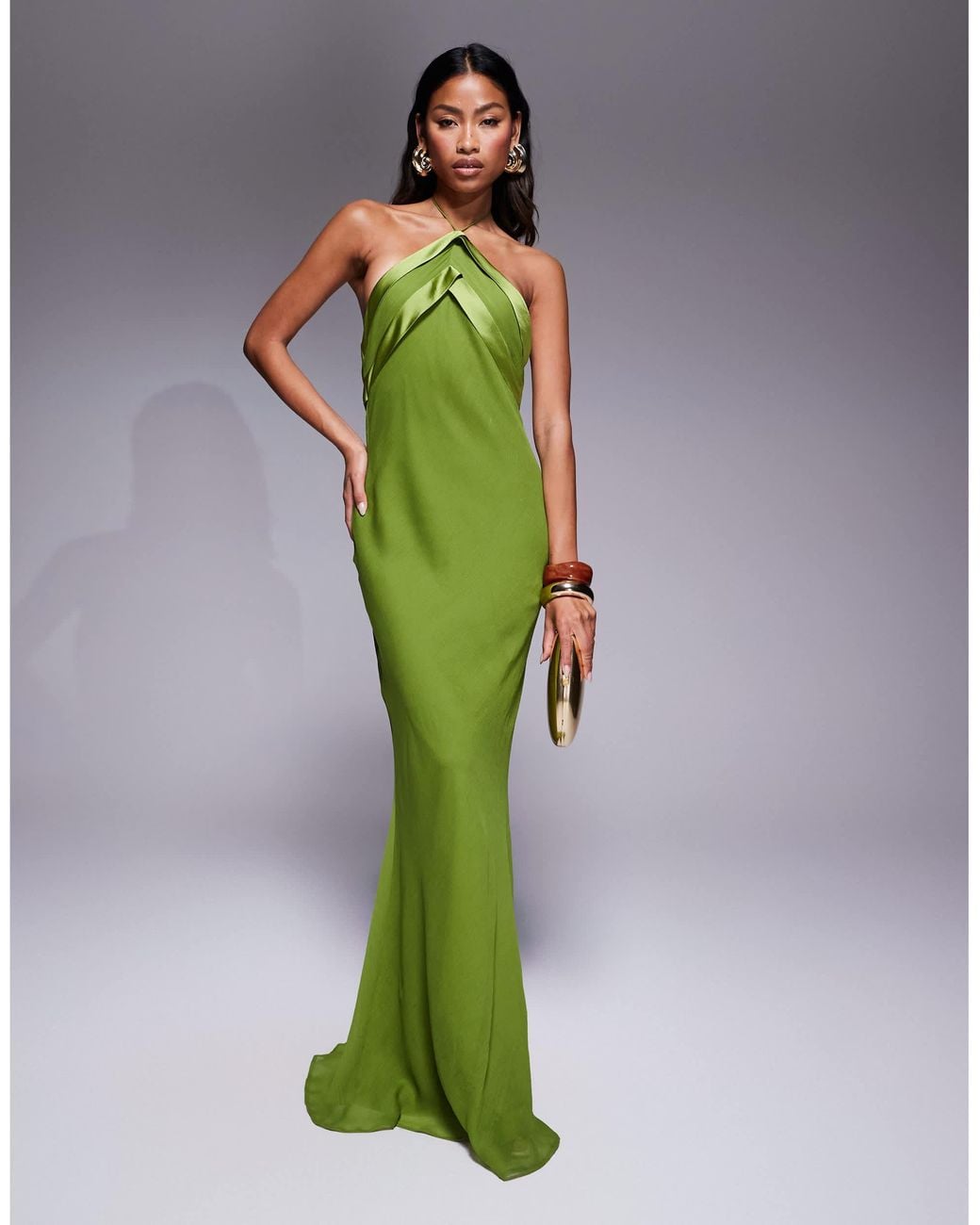 ASOS Satin Tape Halter Maxi Dress in Green | Lyst ASOS Satin Tape Halter Maxi Dress in Green | Lyst