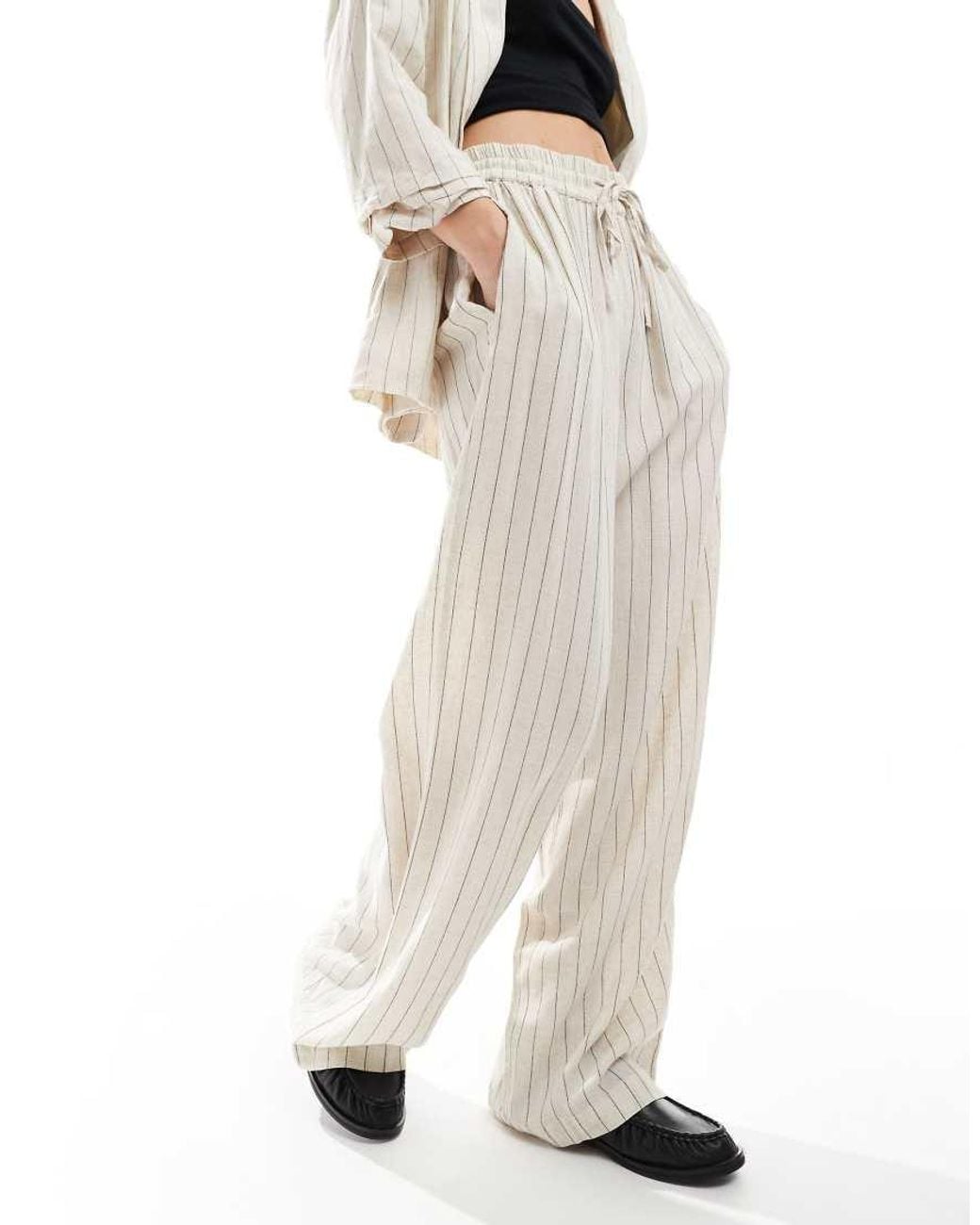 Pieces White Mix & Match Linen Touch Wide Leg Trouser