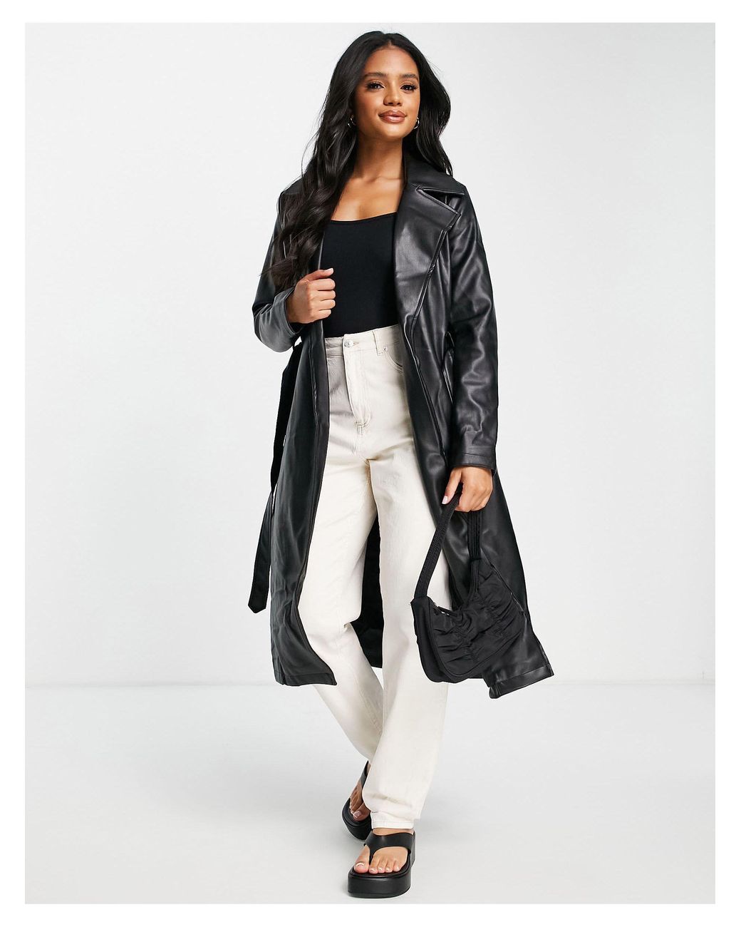 Missguided Women's Black Faux Leather Trench Coat