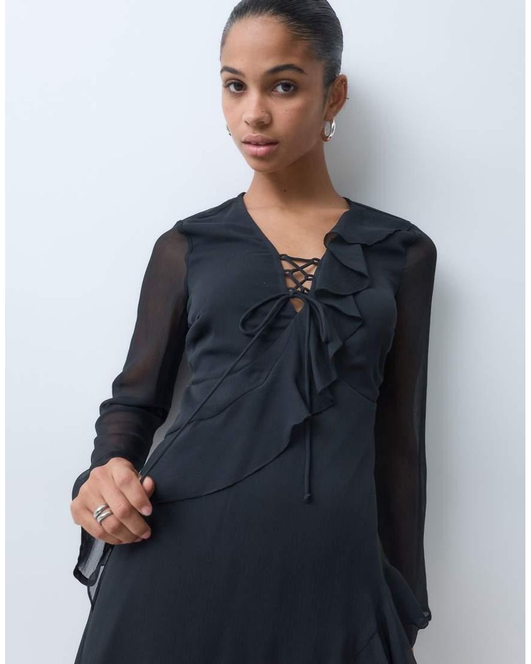 Wednesday's Girl Black Ruffle Smock Dress